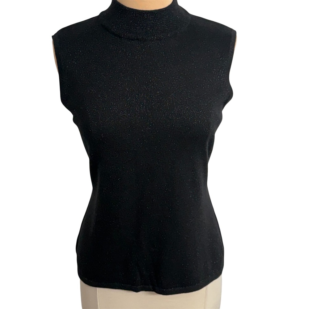 Investments Women's Sleeveless Mock Neck Knit Metallic Glitter Top
